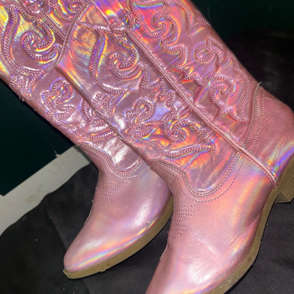 Holographic Pink Cowboy Boots